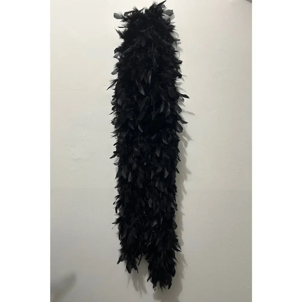 Feather Black Boa Scarf Glam Party Costume Wrap Burlesque Hollywood Halloween
